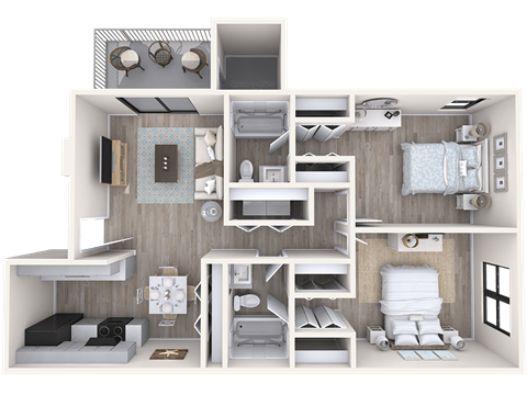 Floor plan for 2 beds, 2 baths, 950 sqft